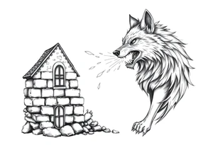 Big bad wolf huffing puffing and blowing a brick house down tattoo idea
