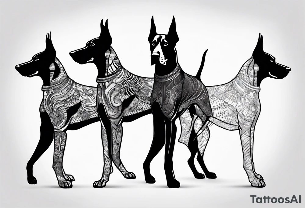 doberman full body minimalistic tattoo idea