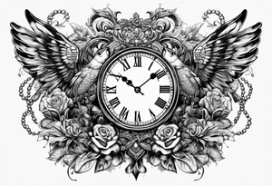 2 heads, timeless clock, rosary tattoo idea