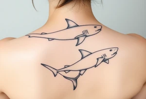 lemon shark and whale shark swimming up the spine tattoo idea