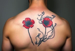 Big army inspired loss of friends 2 red poppy’s, and smoke tattoo idea