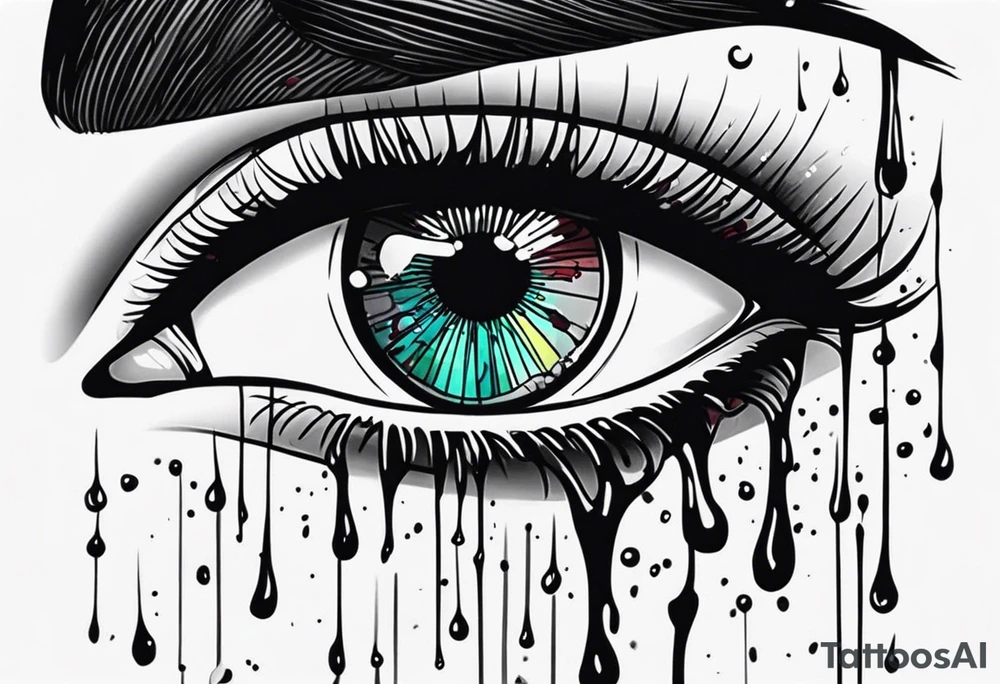 Bleeding tears flow from eye tattoo design nope eyebrow tattoo idea