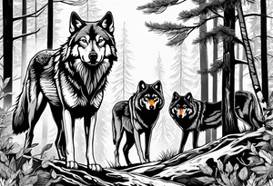 Wolves in a forest tattoo idea