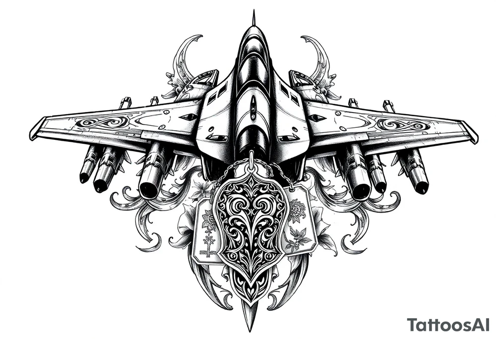 F4 phantom with celtic tribal and memorial dog tags tattoo idea