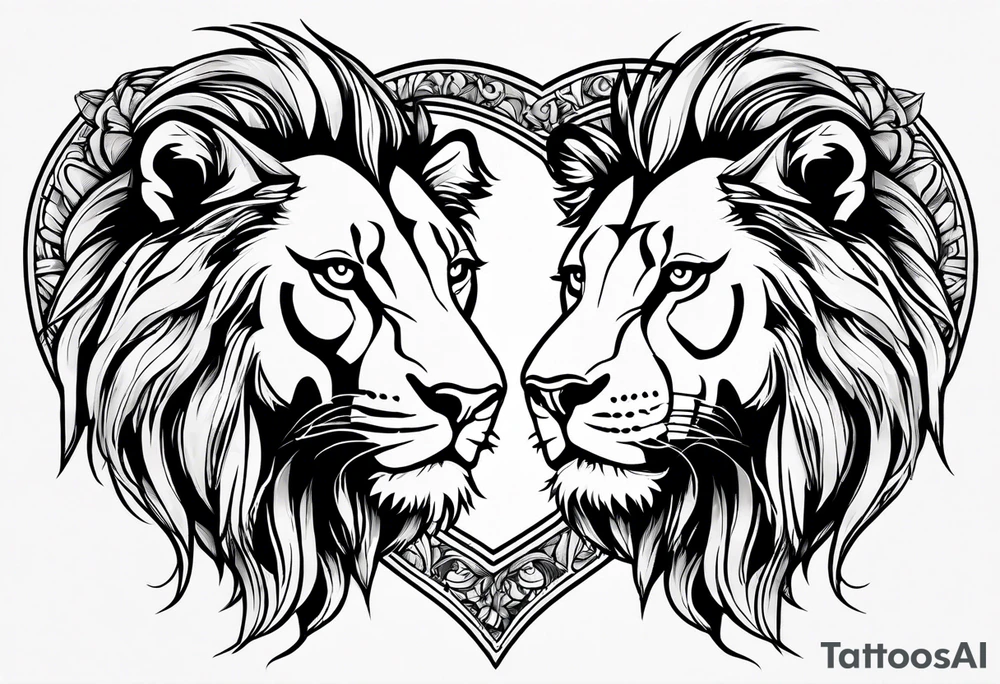 Lion and lioness forming a heart tattoo idea
