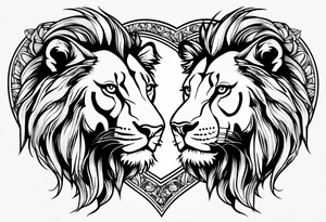 Lion and lioness forming a heart tattoo idea