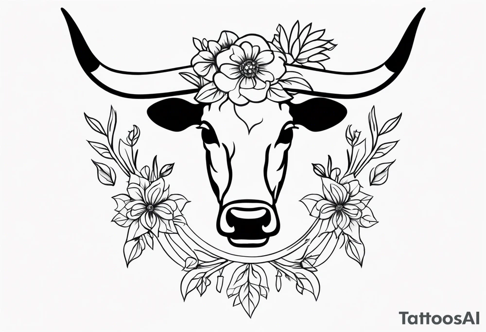 floral steer head bones tattoo idea