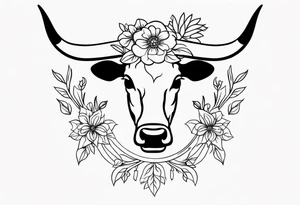 floral steer head bones tattoo idea