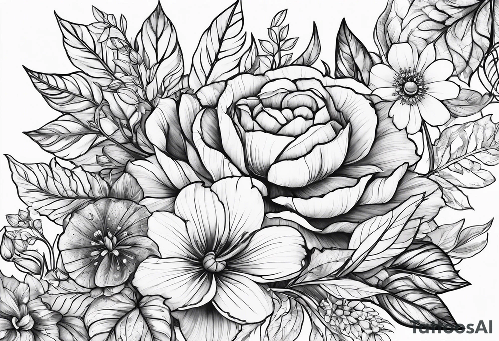 leaves and flowers geo tattoo idea