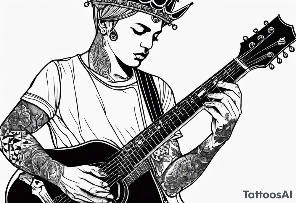 King of ace playing guitar cards tattoo idea