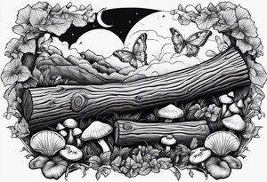 Fallen log with some mushrooms and Luna moth tattoo idea