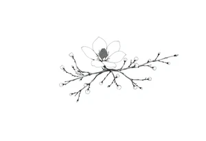 Graceful long magnolia branch with small flowers in early blossom stage with closed flowers tattoo idea