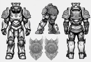 Power armor with Greek engravings tattoo idea