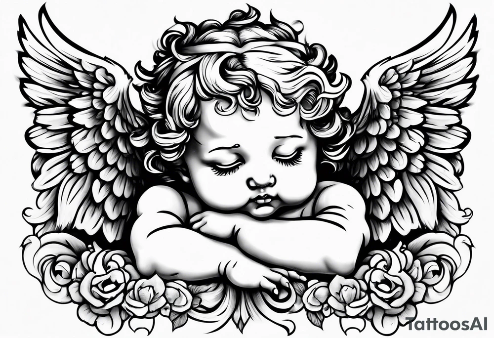 Crying cherub angel with tattoos tattoo idea