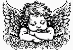 Crying cherub angel with tattoos tattoo idea