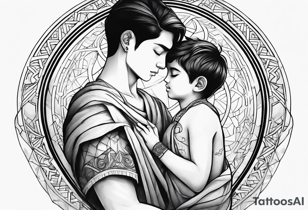 A boy hugging god tattoo idea