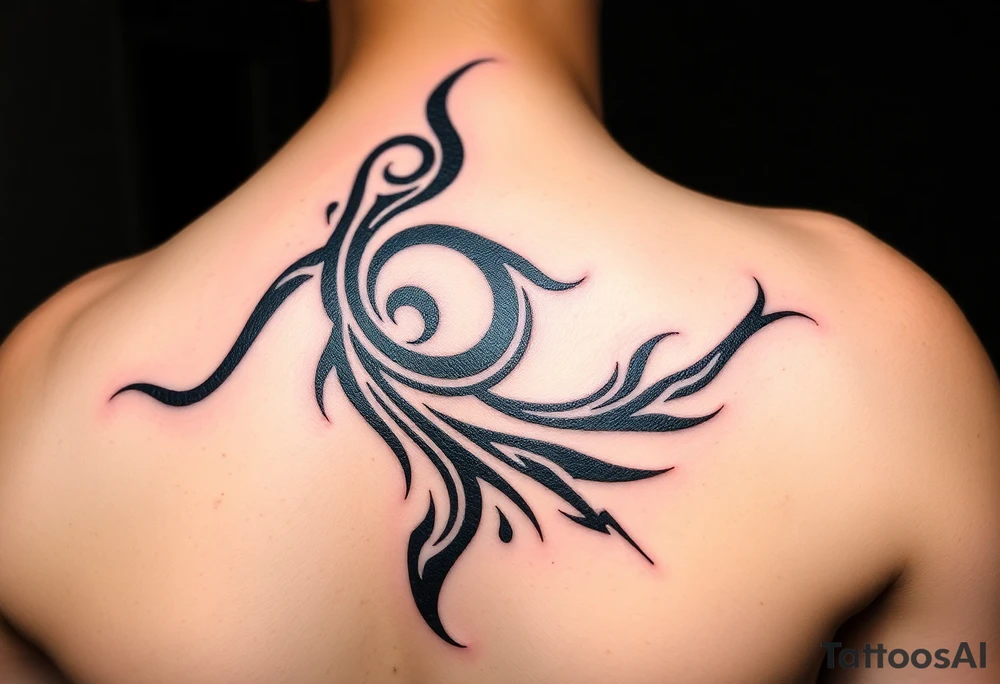 Big dark tribal spiraling down the arm to the elbow with lightning coming off the ends tattoo idea