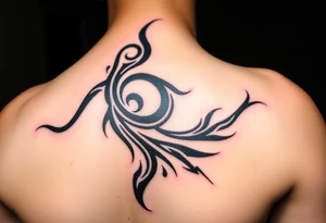 Big dark tribal spiraling down the arm to the elbow with lightning coming off the ends tattoo idea