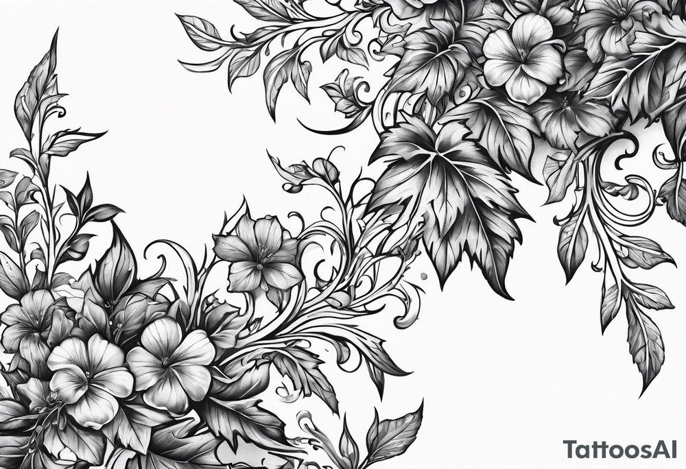 Leafy vines with sword tattoo idea
