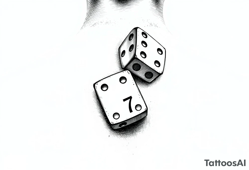 Three realisticdomino tiles falling onto each other , showing the pips 8, 7, and 6. tattoo idea