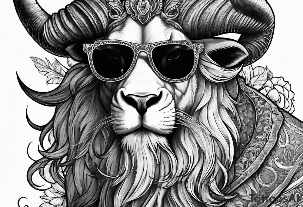 capricorn with beard and sunglasses tattoo idea