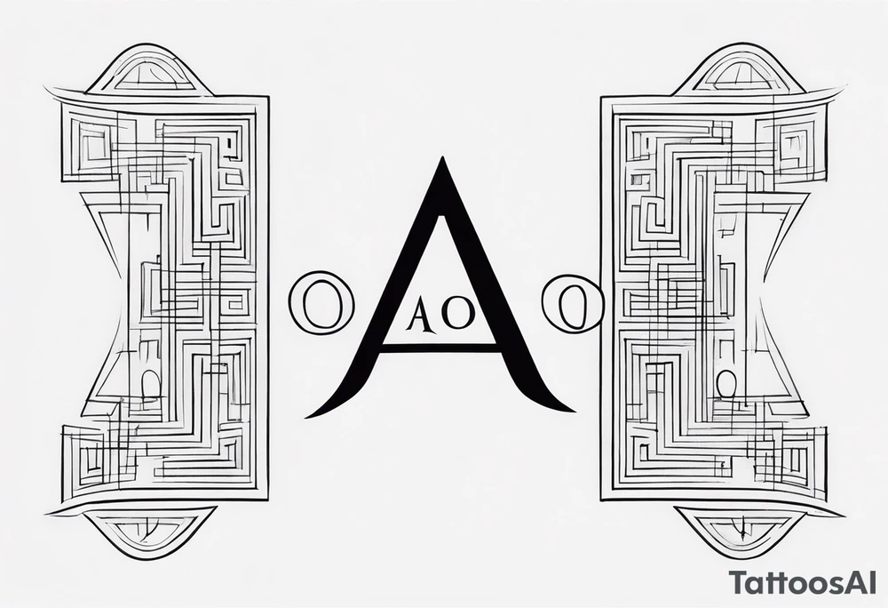 Combination of symbols of resilience and strength together with the letters A and O in a simple form tattoo idea