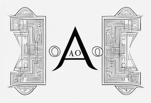 Combination of symbols of resilience and strength together with the letters A and O in a simple form tattoo idea