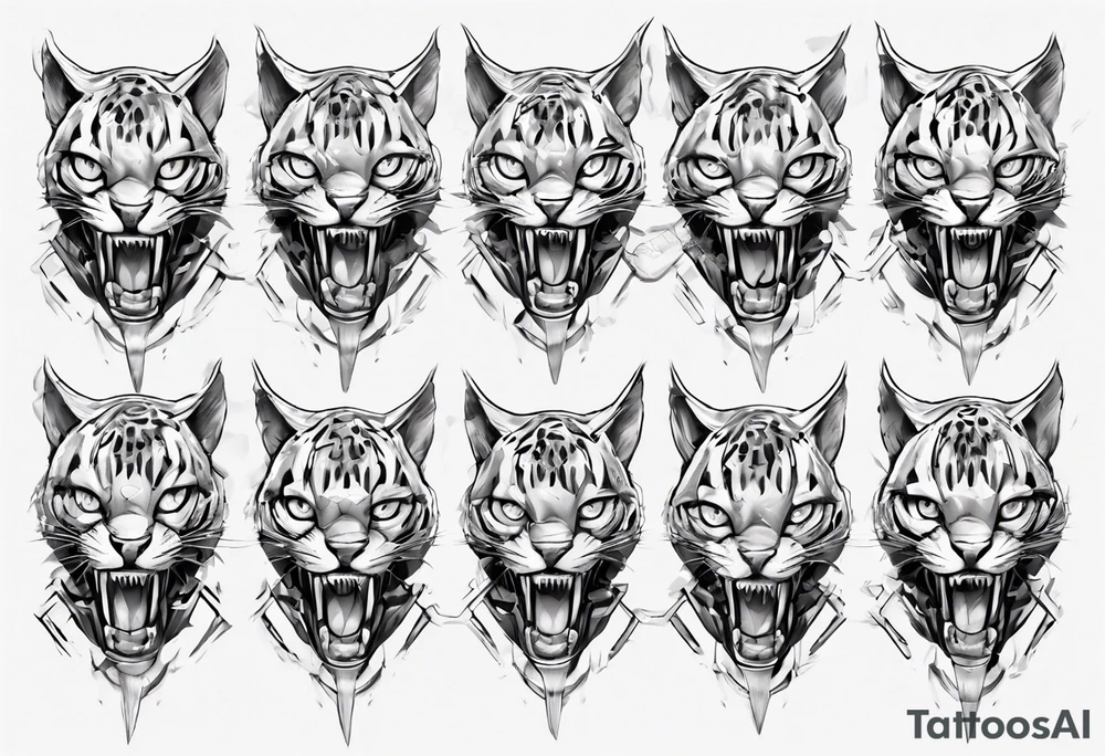 cybernetic ocelot full body teeth showing tattoo idea