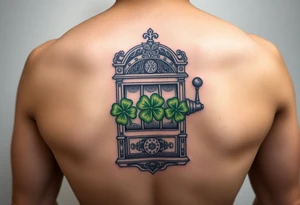 Ornate slot machine with three four leaf clovers tattoo idea