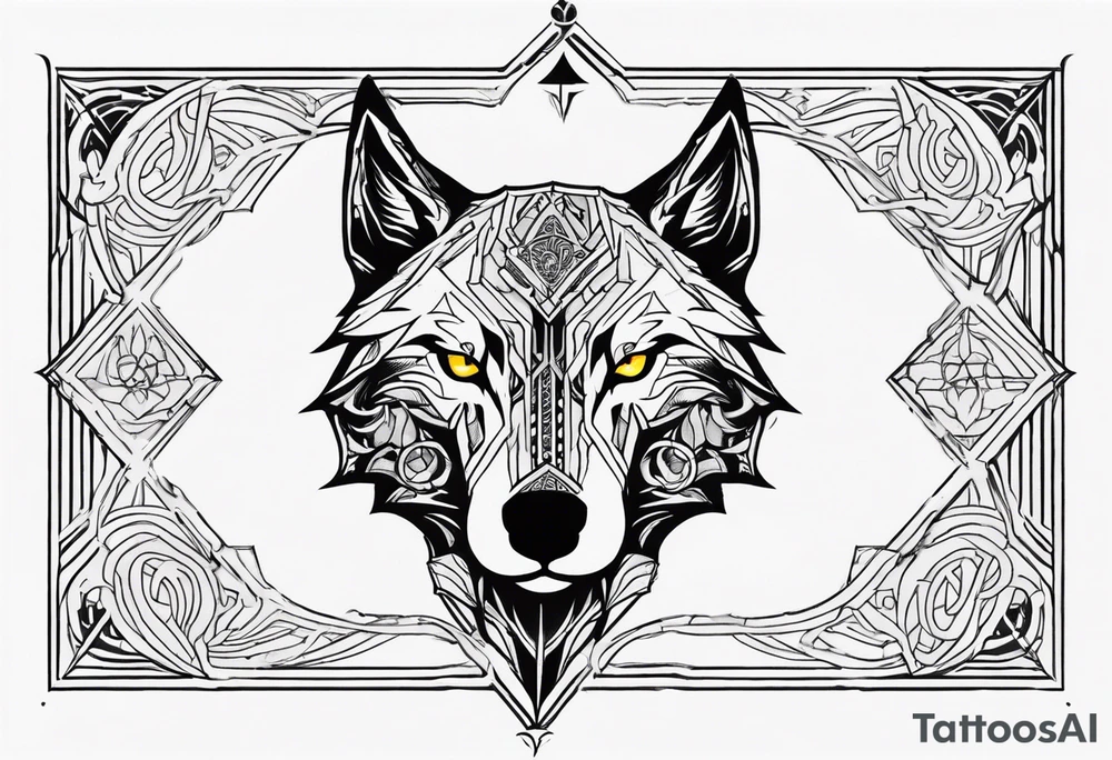 a wolf revealing its skull inspired by elden ring in sigil style tattoo idea