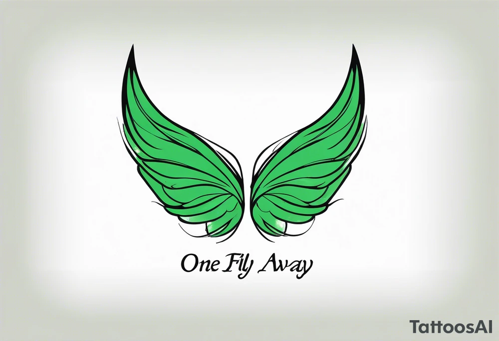 Green fairy wings with text “one day I’ll fly away” tattoo idea