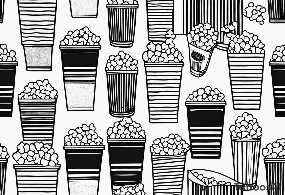 Traditional cinema Popcorn box with vertical stripes, fine line tattoo idea