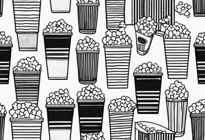 Traditional cinema Popcorn box with vertical stripes, fine line tattoo idea