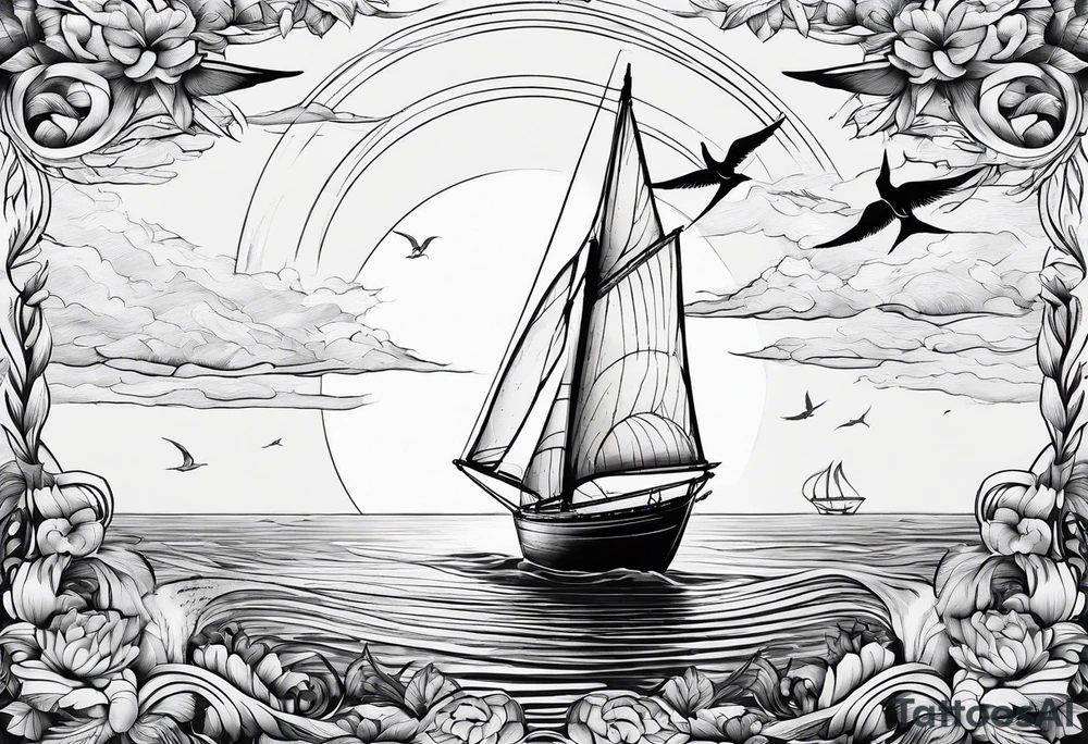 Swallows, sail boat, the ocean tattoo idea