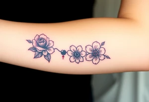 Bipolar disorder chemical bond with flowers and fade from color to black and white tattoo idea