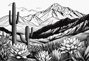 Mountains,  cactus, bird, forearm tattoo idea