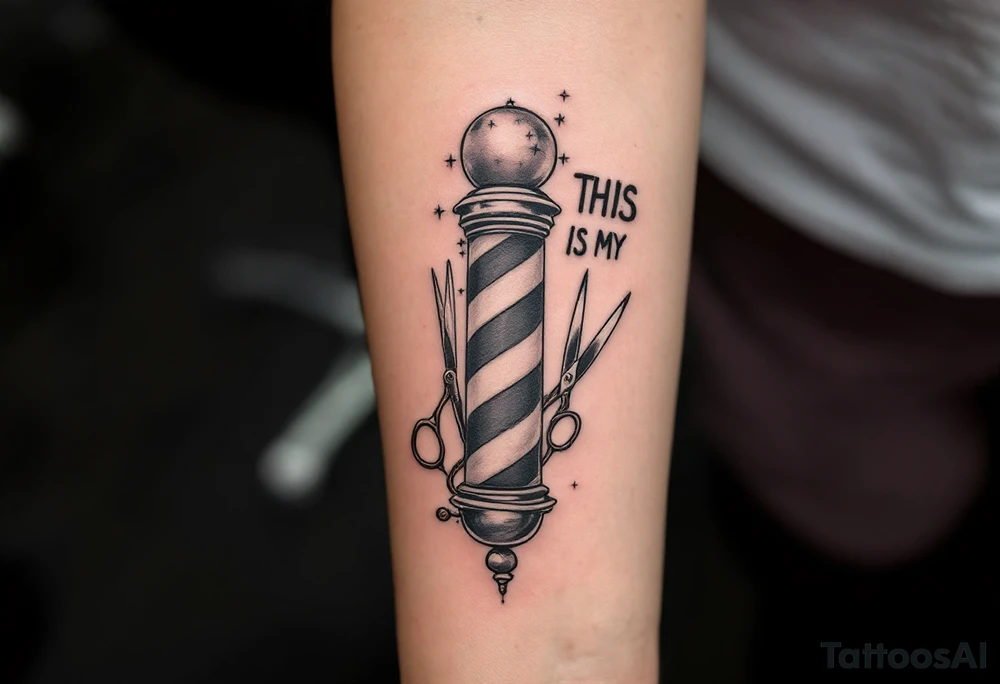 Barber pole with Scissors 
THIS IS MY JOB tattoo idea
