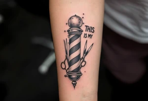 Barber pole with Scissors 
THIS IS MY JOB tattoo idea