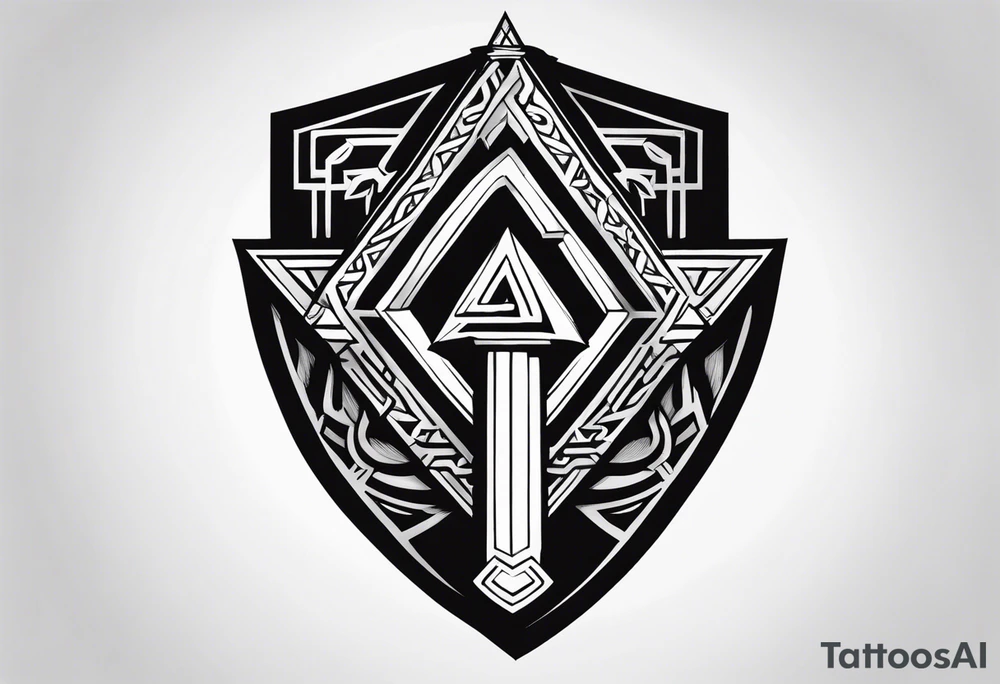 Valhalla sword shield axe Valknut stairs tattoo idea