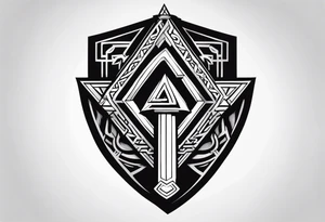 Valhalla sword shield axe Valknut stairs tattoo idea