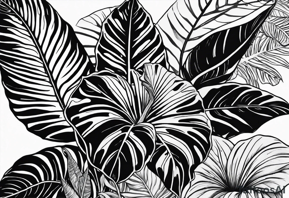 Alocasia zebrina and mother ayahuasca tattoo idea
