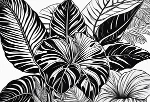 Alocasia zebrina and mother ayahuasca tattoo idea
