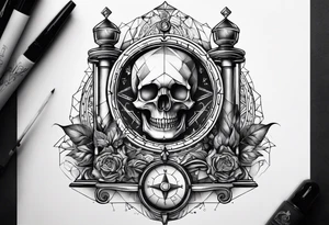 Skull, hourglass, compass tattoo idea