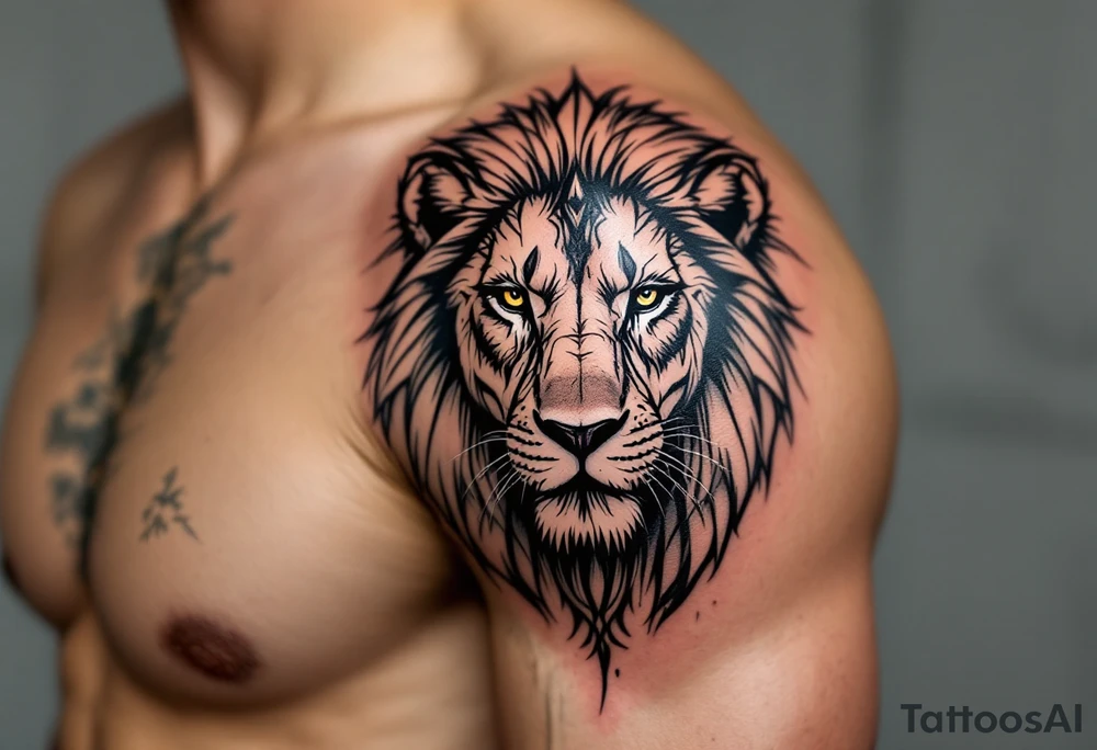 egyptian themed lion (red and black) tattoo idea