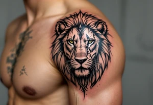 egyptian themed lion (red and black) tattoo idea