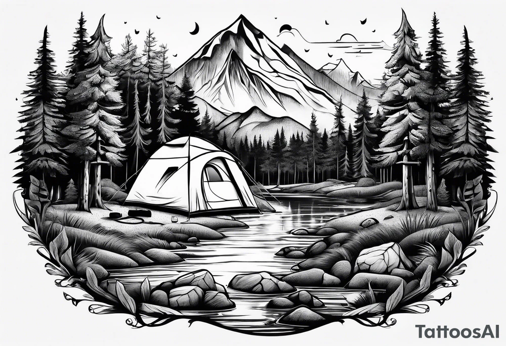 Camping in the forest tattoo idea