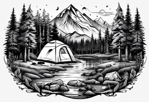 Camping in the forest tattoo idea
