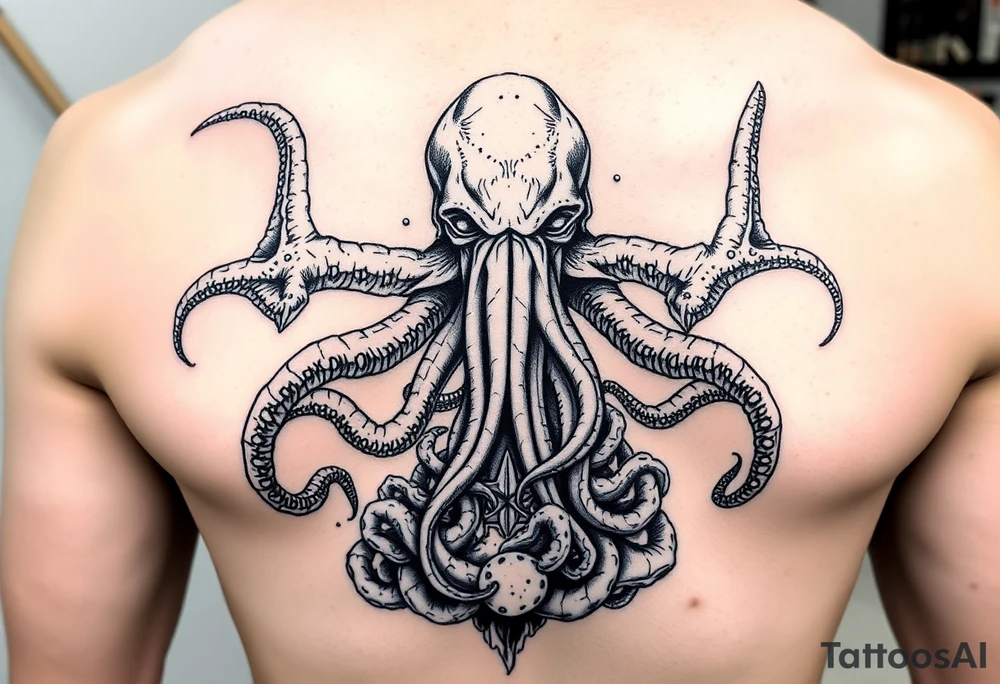 Cthulhu rising from the depths fighting star spawn and shugguths tattoo idea