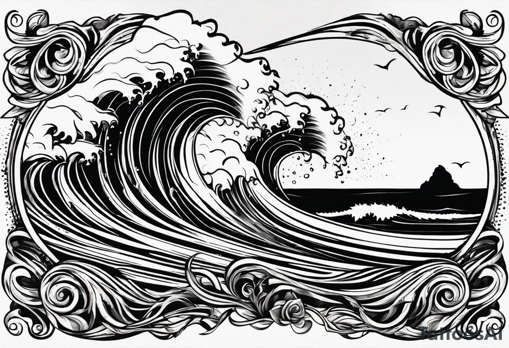 Sun and waves with a surf. tattoo idea