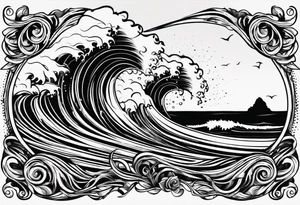 Sun and waves with a surf. tattoo idea